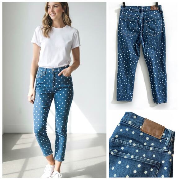 Madewell High-Rise Slim Crop Boyfriend Jeans | Bleached Dot Edition | Size 26 - Picture 1 of 11